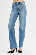 Tina Tummy Control High Rise Wide Leg Raw Cut Hem Jeans by Boutique 23