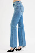 Tina Tummy Control High Rise Wide Leg Raw Cut Hem Jeans by Boutique 23