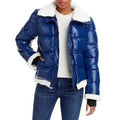 Avec Les Filles Shiny Cropped Sherpa Lined Puffer Coat Jacket in Blue, Size M by Vanessa Jane