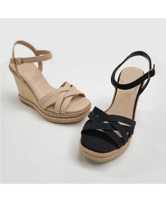 Token Strappy Wedges - Black by Boutique 23