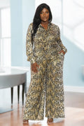 Tough Skin Plus Size Leopard Gold Foil Pants Set by Fasheabe
