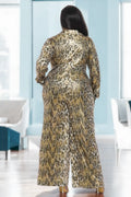 Tough Skin Plus Size Leopard Gold Foil Pants Set by Fasheabe