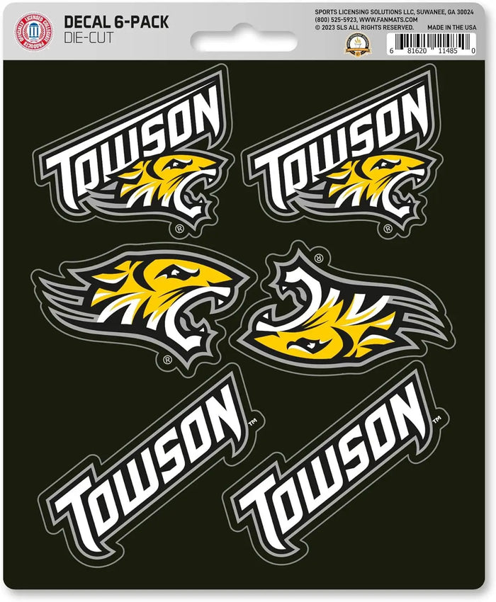 Towson University Tigers 6-Piece Decal Sticker Set, 5x6 Inch Sheet, Gift for football fans for any hard surfaces around home, automotive, personal items by Fielders Choice
