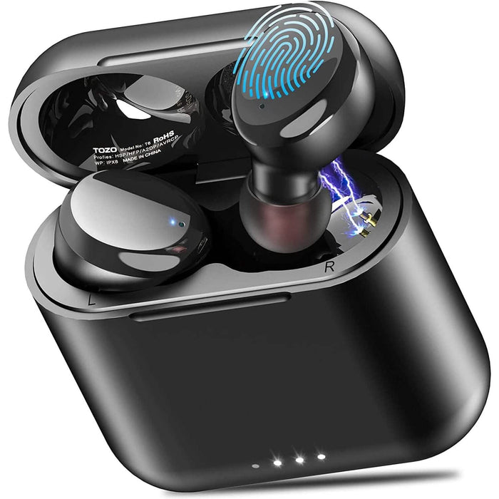 TOZO T6 True Wireless Earbuds Bluetooth 5.3 Headphones Touch Control with Wireless Charging Case (Refurbished) by DailySale