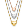 Tri-color Three Hearts 14K Gold Layered Cable Chain Necklace by Fine Color Jewels