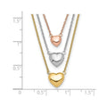 Tri-color Three Hearts 14K Gold Layered Cable Chain Necklace by Fine Color Jewels