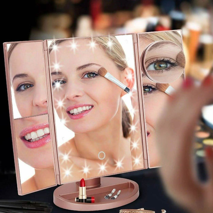 Tri-fold Vanity Makeup LED USB Touch Screen 10X Magnifing Mirror by DailySale