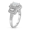 Tri Stone Emerald Cut Cubic Zirconia Ring in 18k White Gold - Size: 9