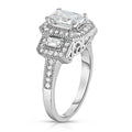 Tri Stone Emerald Cut Cubic Zirconia Ring in 18k White Gold - Size: 9 by DailySale