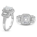 Tri Stone Emerald Cut Cubic Zirconia Ring in 18k White Gold - Size: 9 by DailySale