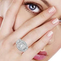 Tri Stone Emerald Cut Cubic Zirconia Ring in 18k White Gold - Size: 9 by DailySale