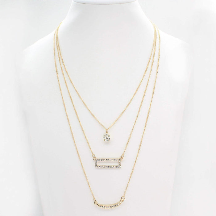 Triple Layer Necklace with Crystal Bars and Pendant by DailySale