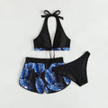 Tropical Print Halter Bikini Swimsuit with Swim Short by DailySale