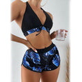 Tropical Print Halter Bikini Swimsuit with Swim Short by DailySale