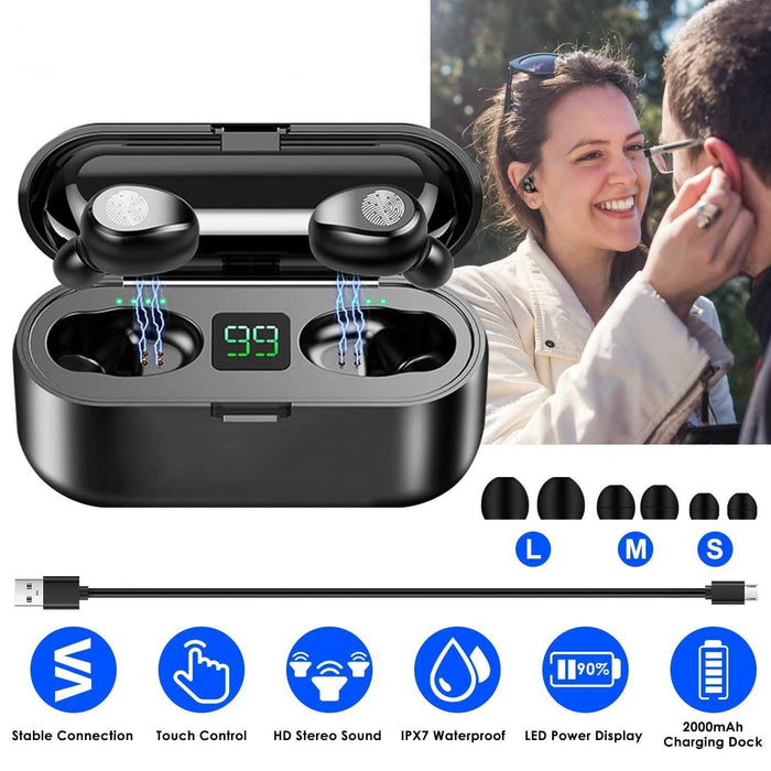 True Wireless V5.0 Earbuds with LED Display Magnetic Charging Dock by DailySale