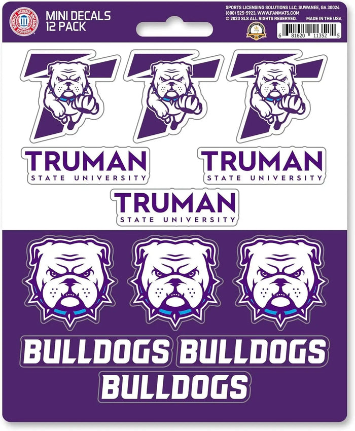 Truman State University Bulldogs 12-Piece Mini Decal Sticker Set, 5x6 Inch Sheet, Gift for football fans for any hard surfaces around home, automotive, personal items by Fielders Choice