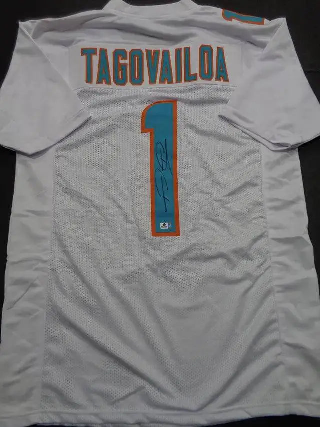 Tua Tagovailoa Miami Dolphins Autographed Custom Football Jersey GA coa by Price Is Right Miami