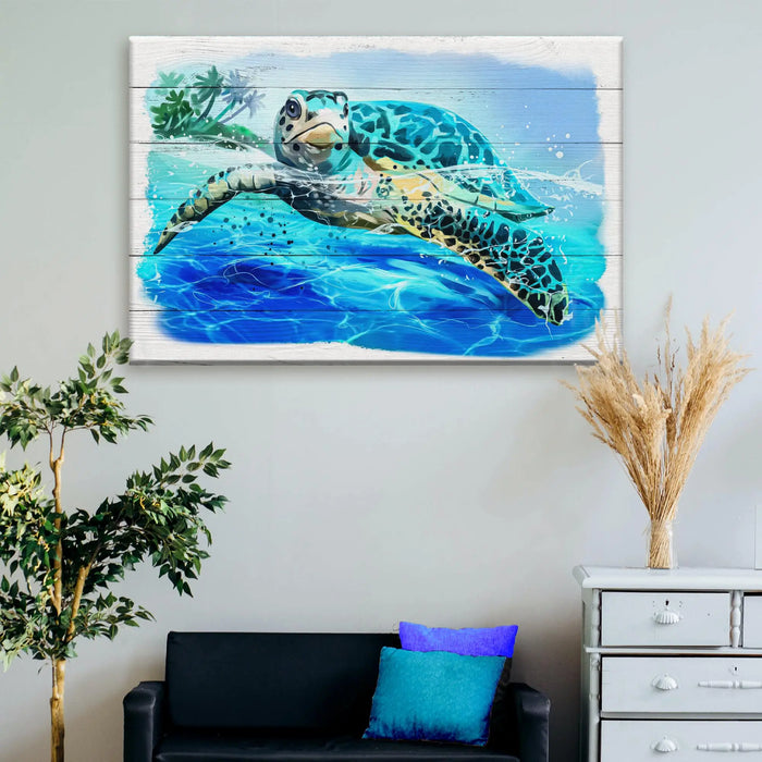 Turtle Oasis Watercolor Canvas Wall Art by Tailored Canvases
