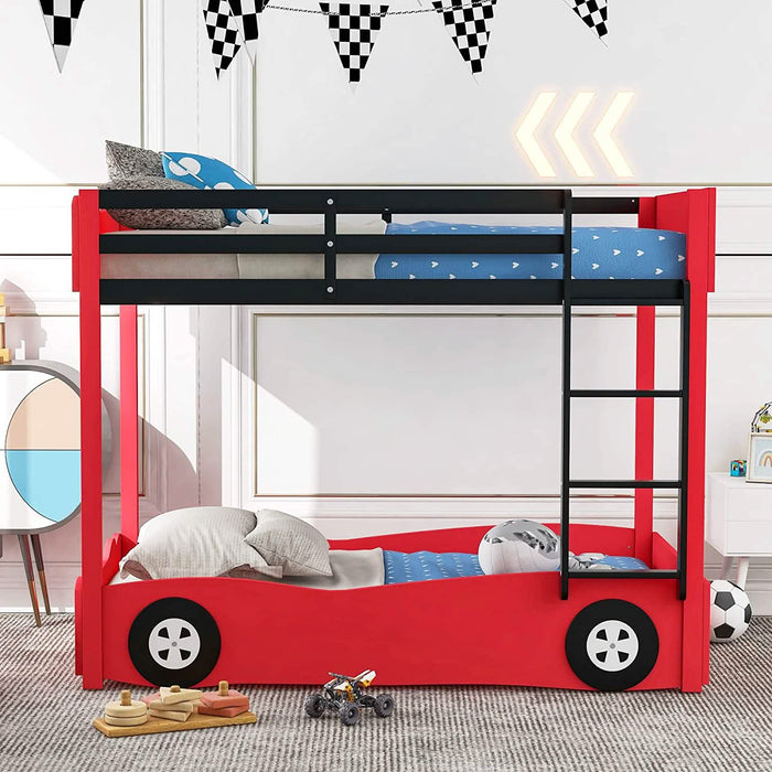 Twin Size Car-Shaped Bunk Bed with Wheels by DailySale