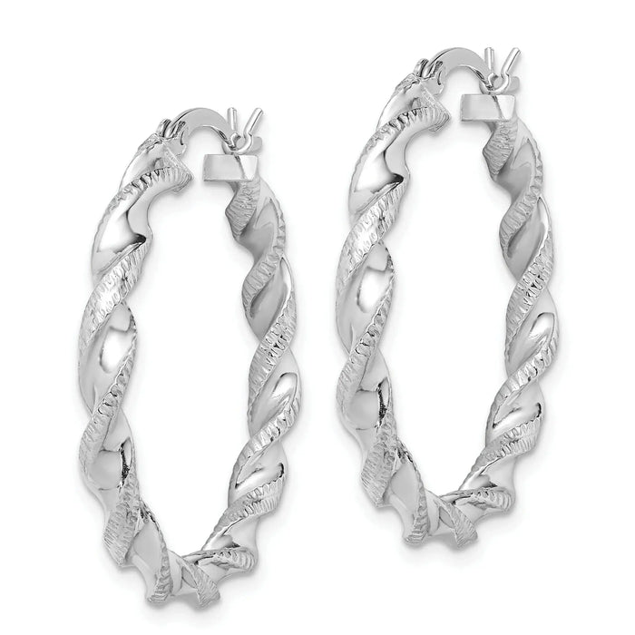 Twisted Silver Hoop Earrings by Fine Color Jewels