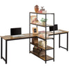 Two Person Computer Desk with Bookshelf Wood and Metal