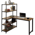 Two Person Computer Desk with Bookshelf Wood and Metal by DailySale