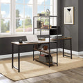 Two Person Computer Desk with Bookshelf Wood and Metal by DailySale