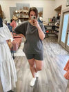Two Piece Cotton Top & Shorts Set - Charcoal
