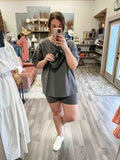 Two Piece Cotton Top & Shorts Set - Charcoal by Boutique 23