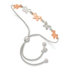 Two-Tone Rhodium and Rose Gold Plated Silver Alternating Butterfly Link Adjustable Slider Bolo Bracelet
