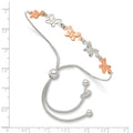 Two-Tone Rhodium and Rose Gold Plated Silver Alternating Butterfly Link Adjustable Slider Bolo Bracelet by Fine Color Jewels