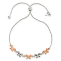 Two-Tone Rhodium and Rose Gold Plated Silver Alternating Butterfly Link Adjustable Slider Bolo Bracelet by Fine Color Jewels