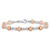 Two-Tone Rhodium and Rose Gold Plated Silver Alternating Multi-Size Polished Ball Station Lobster Clasp Beaded Bracelet