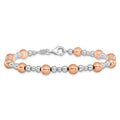 Two-Tone Rhodium and Rose Gold Plated Silver Alternating Multi-Size Polished Ball Station Lobster Clasp Beaded Bracelet by Fine Color Jewels