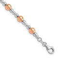 Two-Tone Rhodium and Rose Gold Plated Silver Alternating Multi-Size Polished Ball Station Lobster Clasp Beaded Bracelet by Fine Color Jewels