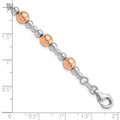 Two-Tone Rhodium and Rose Gold Plated Silver Alternating Multi-Size Polished Ball Station Lobster Clasp Beaded Bracelet by Fine Color Jewels