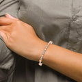 Two-Tone Rhodium and Rose Gold Plated Silver Alternating Multi-Size Polished Ball Station Lobster Clasp Beaded Bracelet by Fine Color Jewels