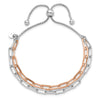 Two-Tone Rose Gold Plated Sterling Silver 2-Strand Paperclip Link Adjustable Slider Bolo Bracelet