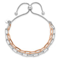 Two-Tone Rose Gold Plated Sterling Silver 2-Strand Paperclip Link Adjustable Slider Bolo Bracelet by Fine Color Jewels