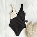 Two Tone Scallop Trim One Piece Swimsuit by DailySale