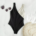 Two Tone Scallop Trim One Piece Swimsuit by DailySale