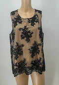 Francesca's Miami Floral Blouse Sleeveless Overlay Poly Lace, Size Large by Vanessa Jane