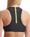 DKNY Womens Black Logo Stretch Zippered Sporty Swimsuit Top by Vanessa Jane