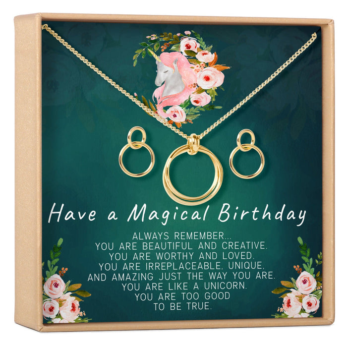 Unicorn Linked Circles Earring and Necklace Jewelry Set by Dear Ava