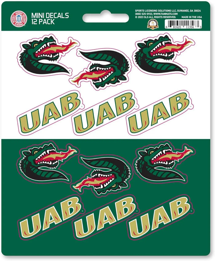University of Alabama Birmingham Blazers 12-Piece Mini Decal Sticker Set, 5x6 Inch Sheet, Gift for football fans for any hard surfaces around home, automotive, personal items by Fielders Choice