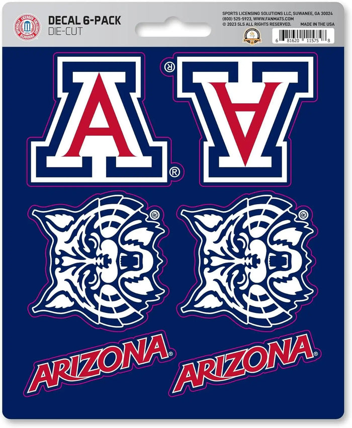 University of Arizona Wildcats 6-Piece Decal Sticker Set, 5x6 Inch Sheet, Gift for football fans for any hard surfaces around home, automotive, personal items by Fielders Choice