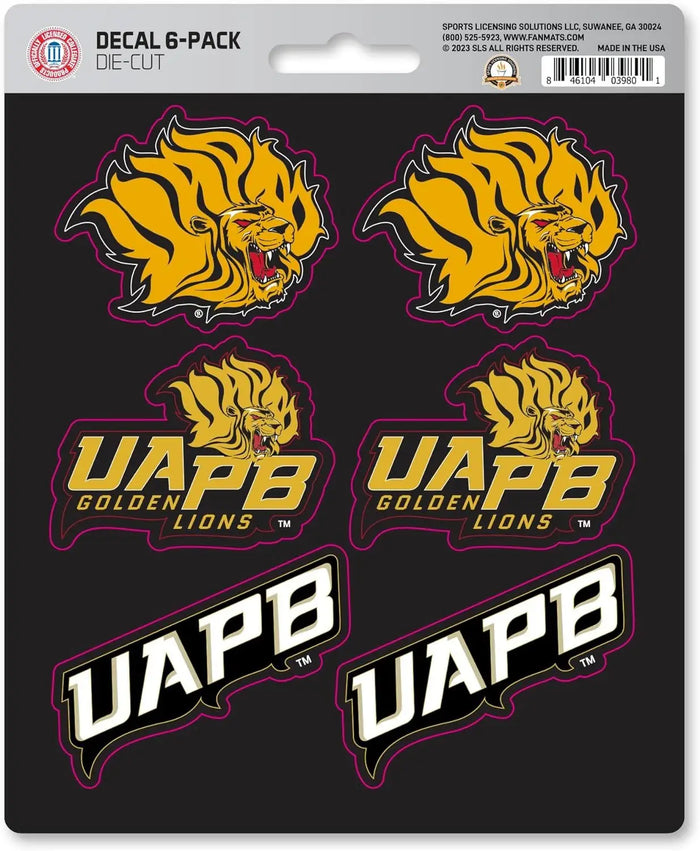 University of Arkansas Pine Bluff Golden Lions 6-Piece Decal Sticker Set, 5x6 Inch Sheet, Gift for football fans for any hard surfaces around home, automotive, personal items by Fielders Choice