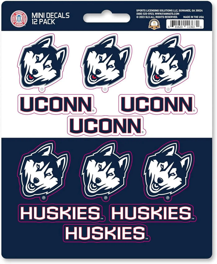University of Connecticut Huskies 12-Piece Mini Decal Sticker Set, 5x6 Inch Sheet, Gift for football fans for any hard surfaces around home, automotive, personal items by Fielders Choice