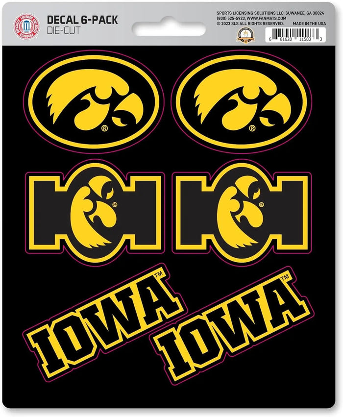 University of Iowa Hawkeyes 6-Piece Decal Sticker Set, 5x6 Inch Sheet, Gift for football fans for any hard surfaces around home, automotive, personal items by Fielders Choice