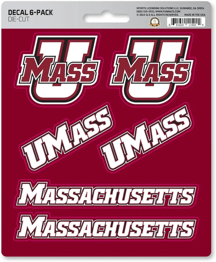 University of Massachusettes Umass Minutemen 6-Piece Decal Sticker Set, 5x6 Inch Sheet, Gift for football fans for any hard surfaces around home, automotive, personal items by Fielders Choice